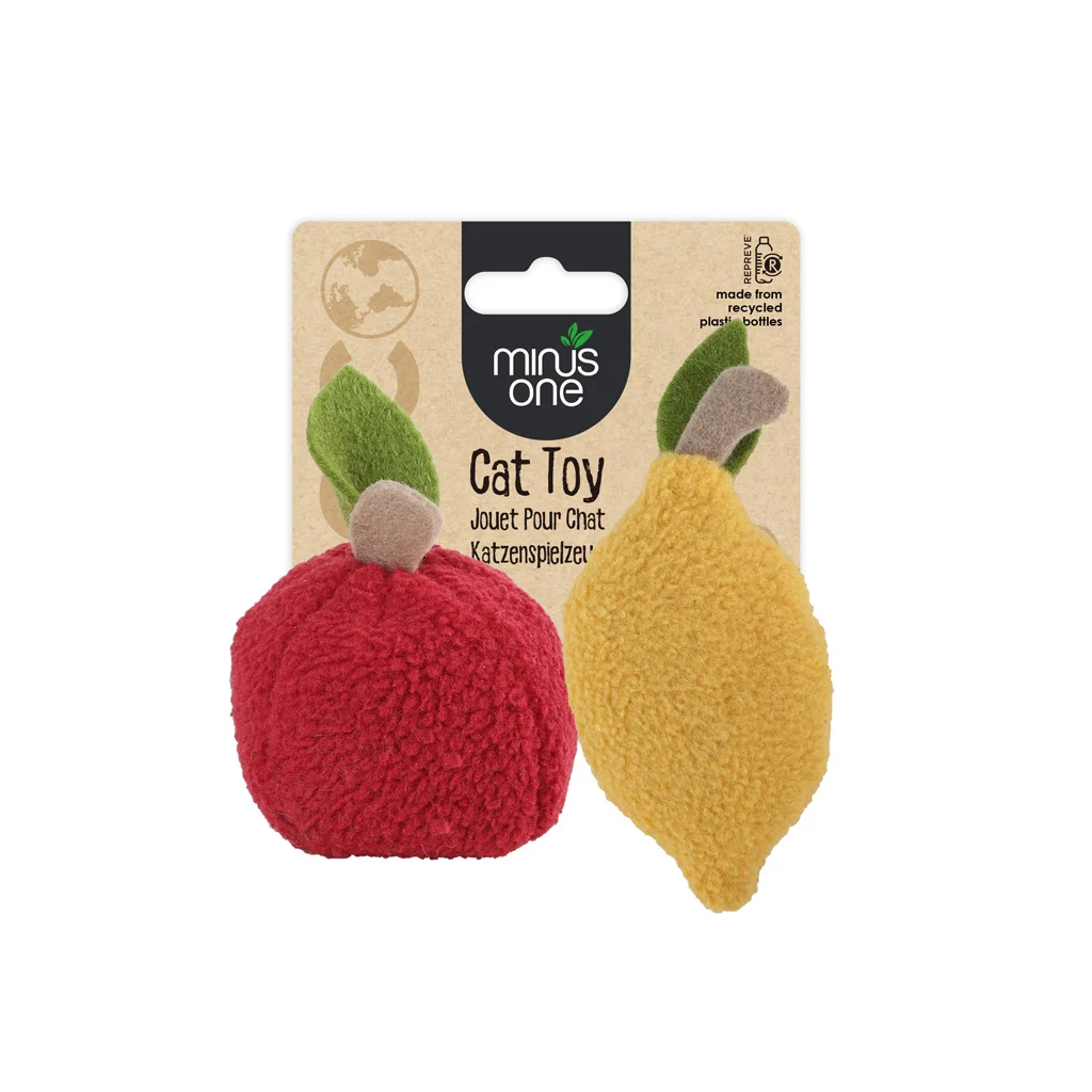 Giochi per gatti a forma di frutta con erba gatta, limone e mela, 2 pezzi – Minus One Fruit Cat Toys Lemon & Apple - immagine 1