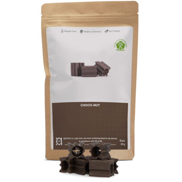 Blocco esca in plastica per topi e ratti all’aroma di cioccolato, 20 pezzi – Nara Bloc