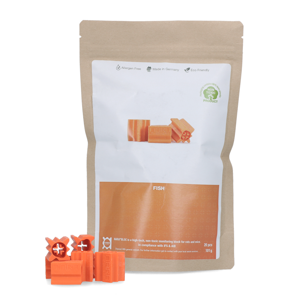 Lokblok van Kunststof voor Muizen en Ratten met Visaroma, 20 Stuks – Nara Bloc Blocco attrattivo in plastica per topi e ratti all’aroma di pesce, 20 pezzi – Nara Bloc