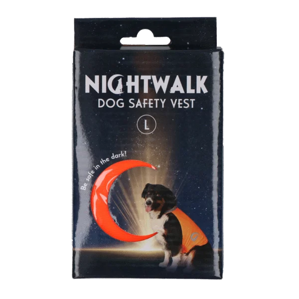 Gilet di sicurezza per cani con dettagli riflettenti e chiusura in velcro, arancione, L – Nightwalk Safety Vest