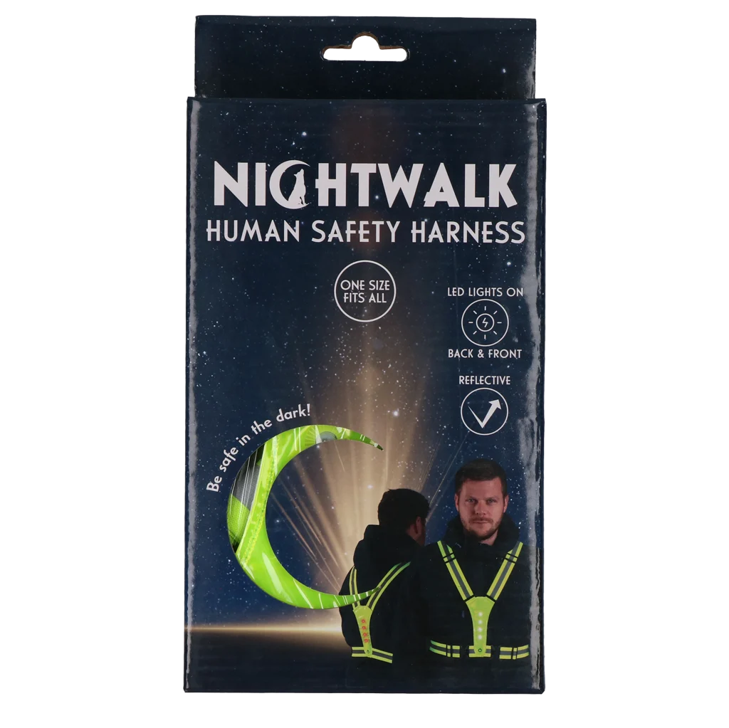Imbracatura di sicurezza con luci LED, regolabile, gialla – Nightwalk Human Safety Harness - immagine 1