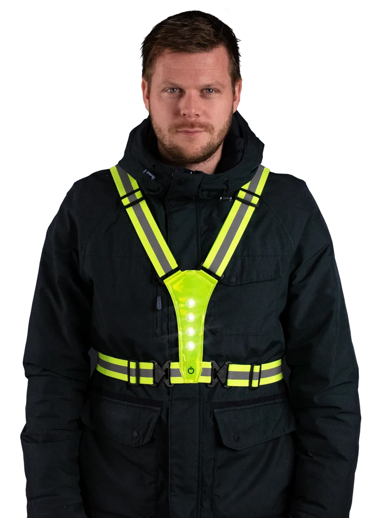 Imbracatura di sicurezza con luci LED, regolabile, gialla – Nightwalk Human Safety Harness - immagine 3