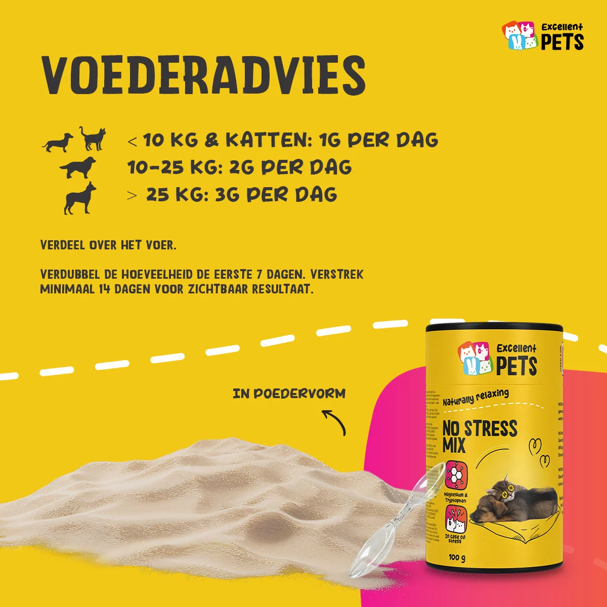 Integratore in polvere per cani e gatti in caso di agitazione, 100 g – Excellent Pets No Stress Mix - immagine 3