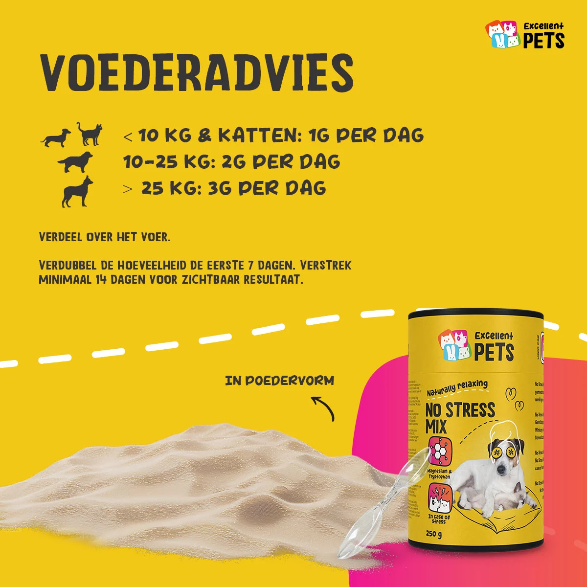 Integratore in polvere per cani e gatti contro lo stress, 250 g – Excellent Pets No Stress Mix - immagine 3