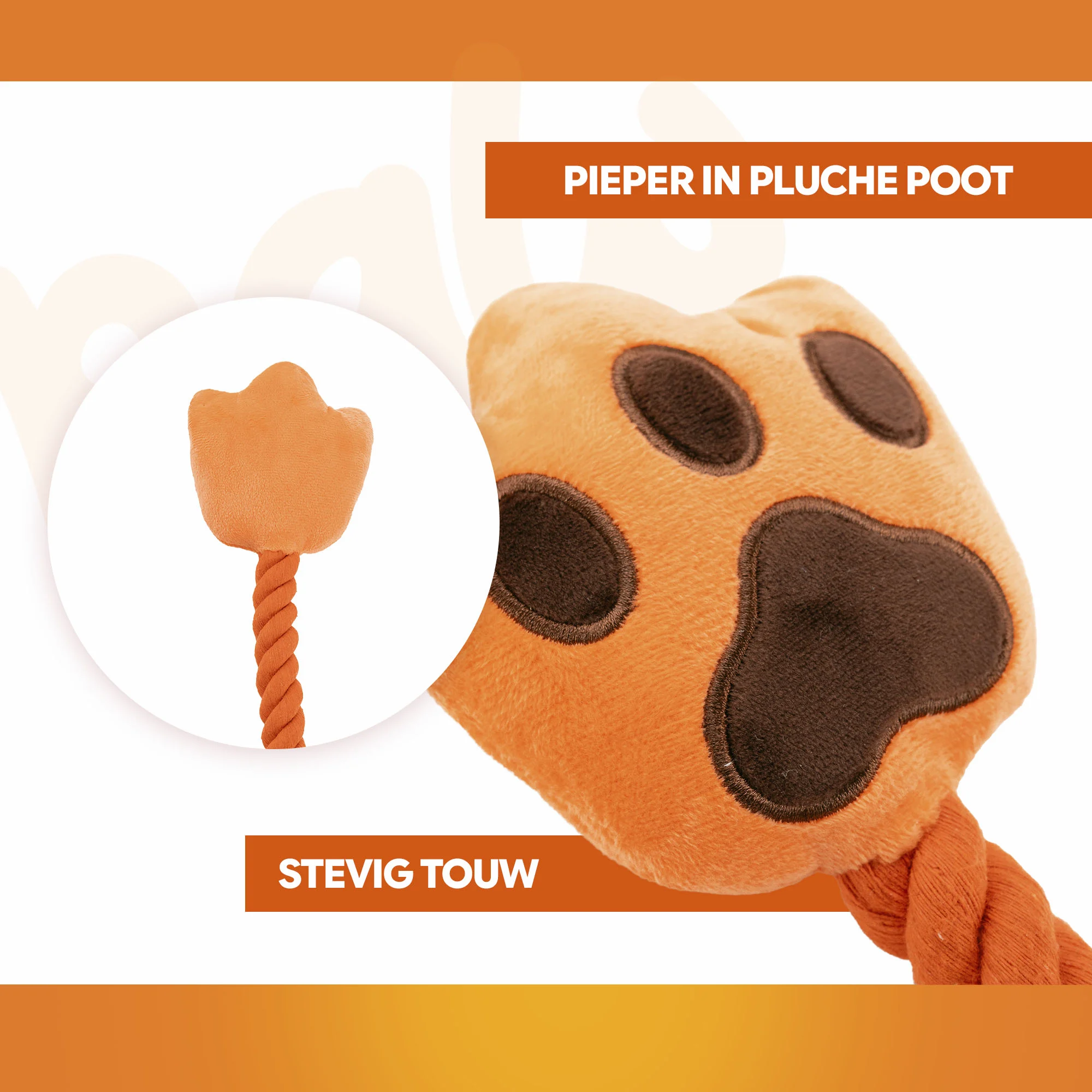Gioco da tiro per cani a forma di mano con corda in cotone e squeaker – Holland Oranje High Five - immagine 3