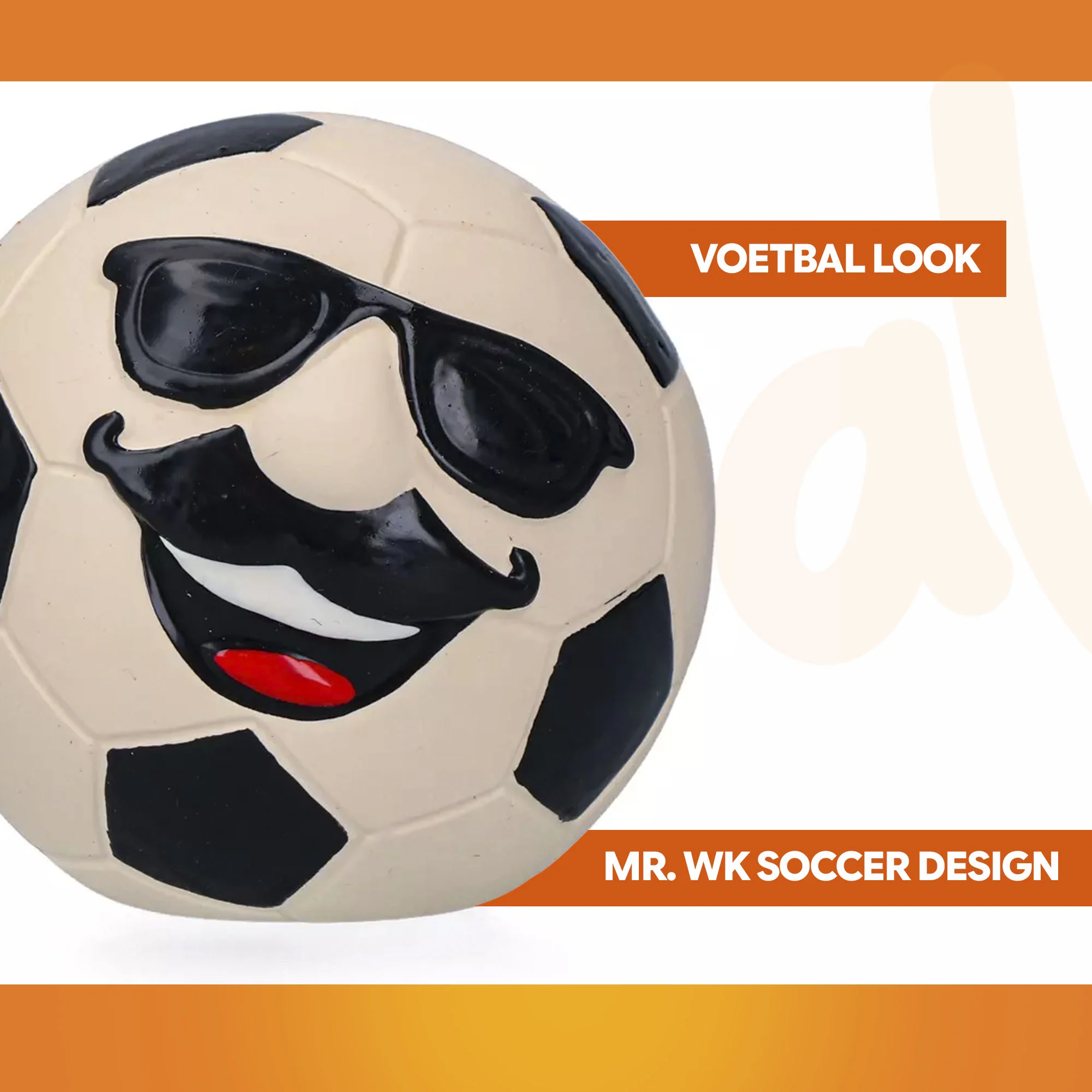Giocattolo per cani in lattice con squeaker, arancione, L – Holland Mr. WK Soccer - immagine 3
