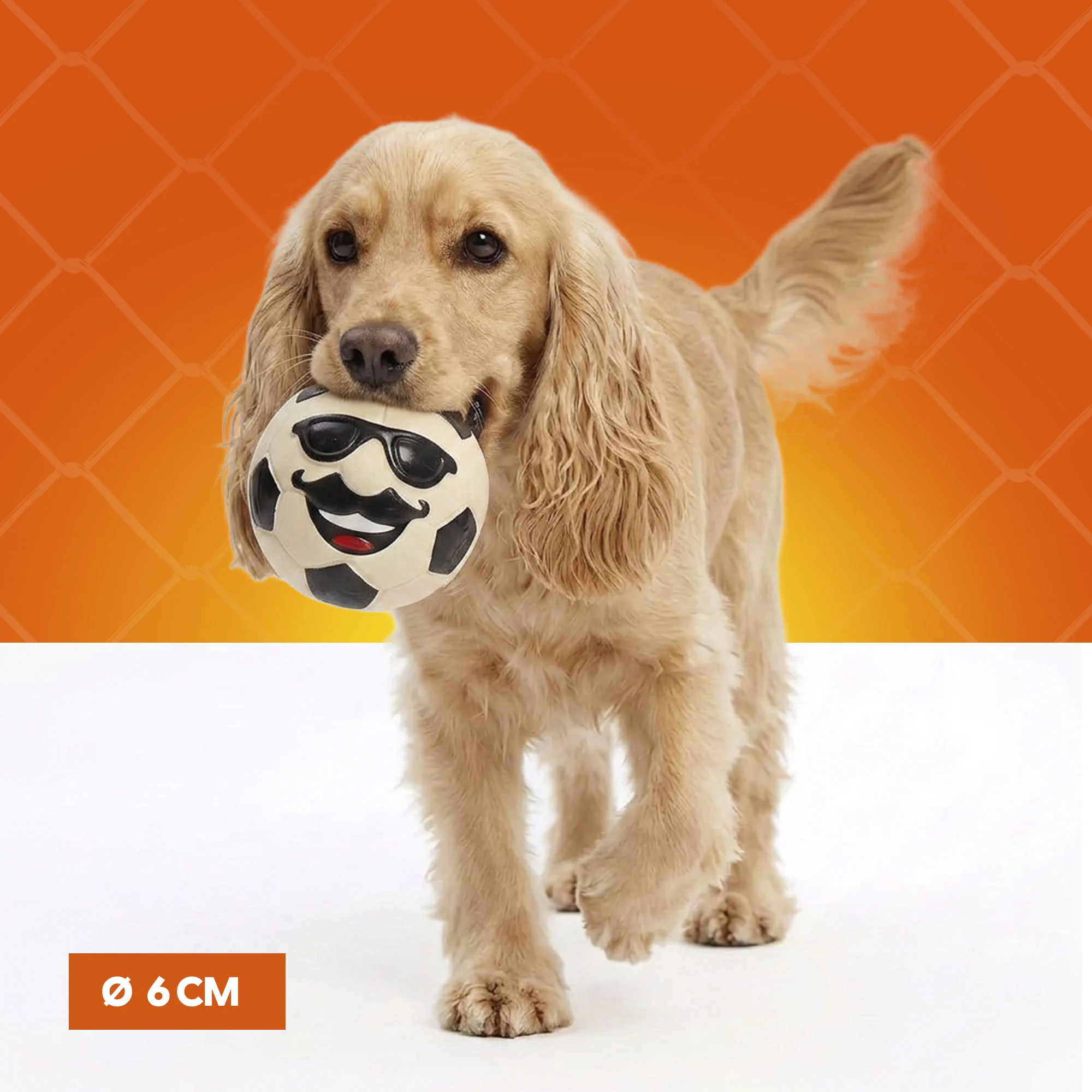 Giocattolo per cani in lattice con squeaker, arancione, M – Holland Mr. WK Soccer - immagine 4