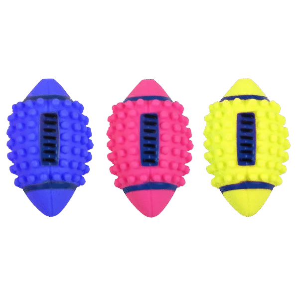 Palla da cane a forma di football in vinile con squeaker, 12,5 cm – Pawise Vinyl spiky football