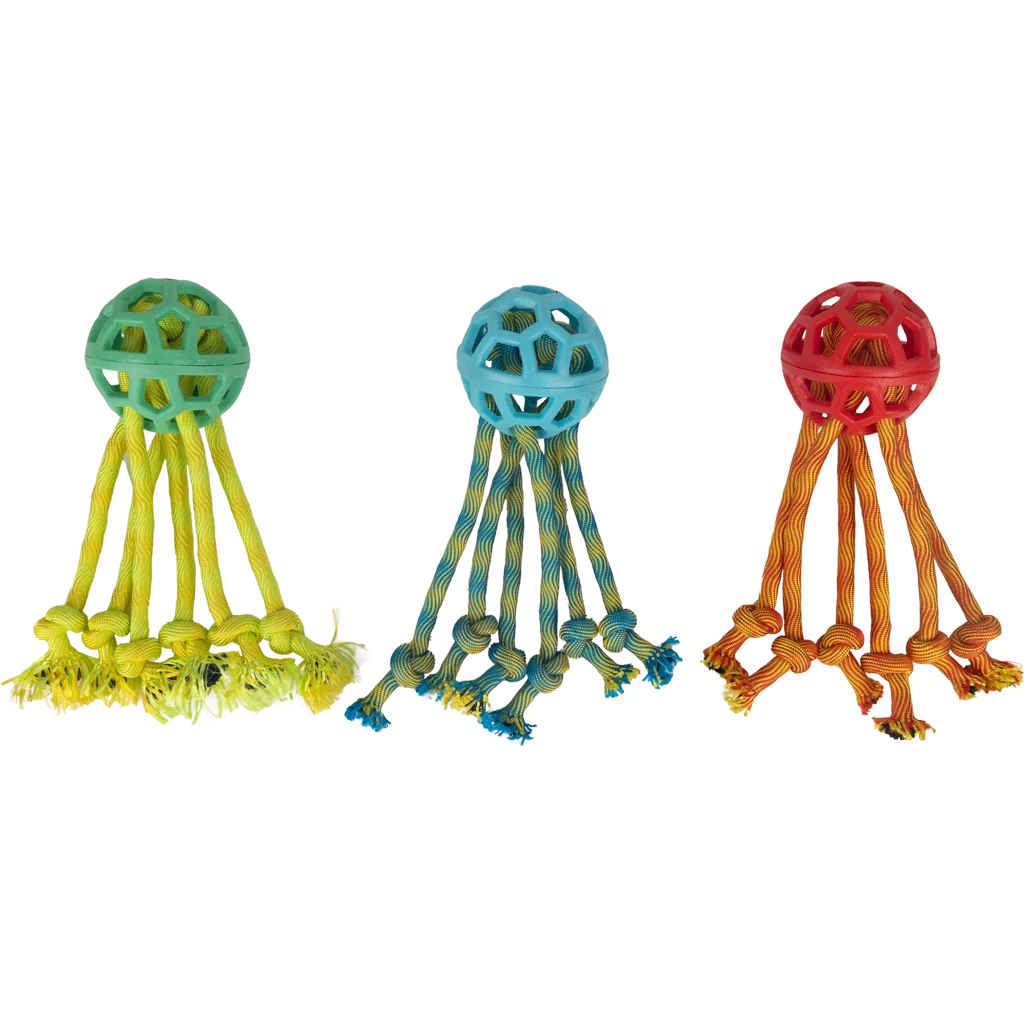 Palla per cani con corde per giochi da tirare, assortita – Pawise Play-N-Tug Rope Octopus - immagine 1