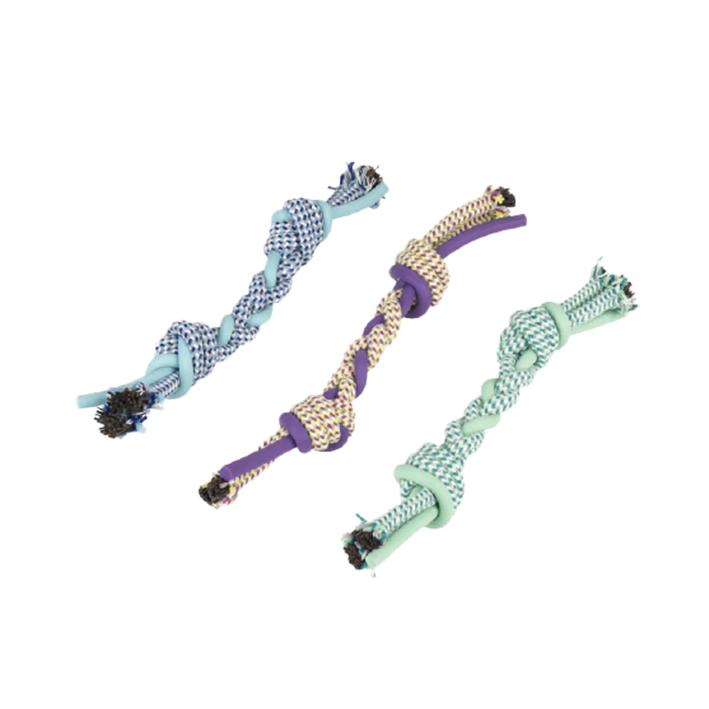 Giocattolo da tiro per cani a forma di osso in corda e plastica, colori assortiti – Pawise Play-N-Tug Bone - immagine 1