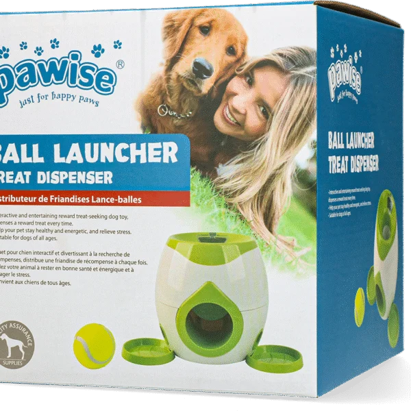 Lancia palline con dispenser di snack e pallina da tennis – Pawise Ball Launcher Treat Dispenser