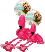 Peluche per cani a forma di fenicottero con squeaker e zampe in corda, rosa, ca. 38 x 20 x 10 cm – Pawise Flamingo L - immagine 3