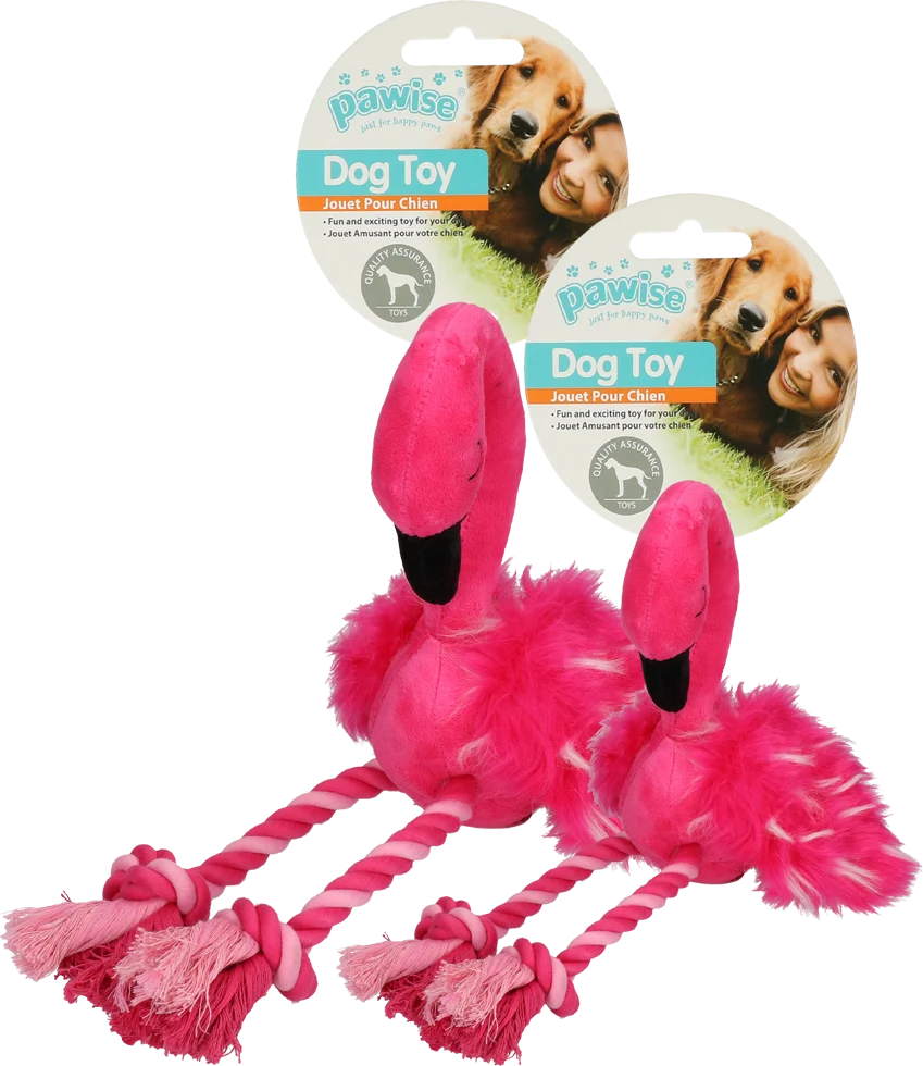 Peluche per cani a forma di fenicottero con squeaker e zampe in corda, rosa, ca. 38 x 20 x 10 cm – Pawise Flamingo L - immagine 3