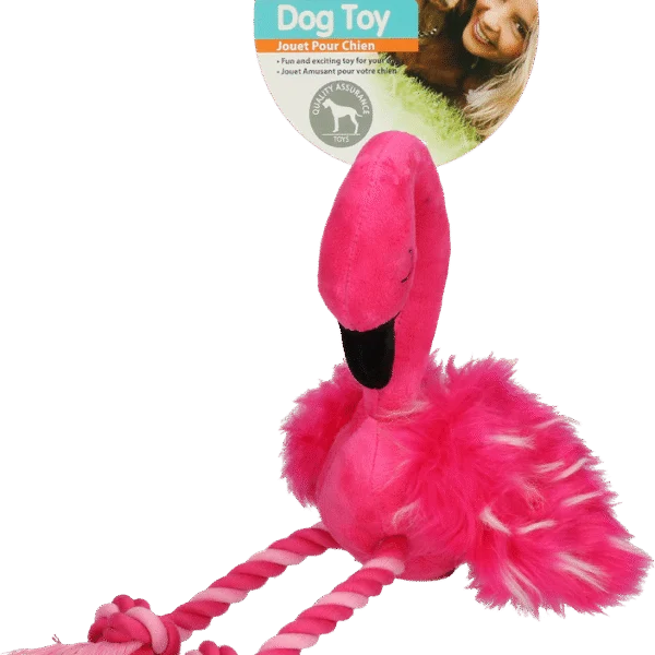 Peluche per cani a forma di fenicottero con squeaker e zampe in corda, rosa, ca. 38 x 20 x 10 cm – Pawise Flamingo L