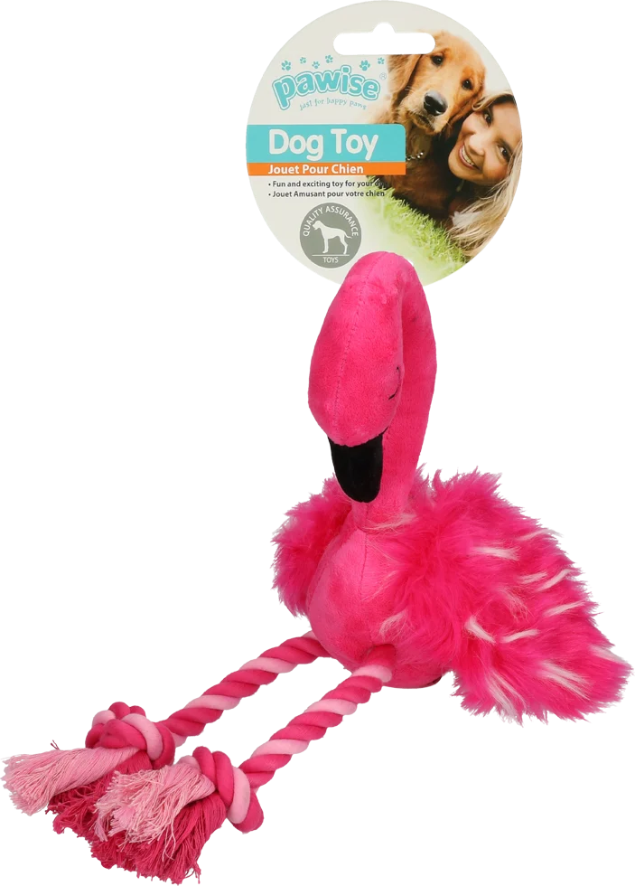 Peluche per cani a forma di fenicottero con squeaker e zampe in corda, rosa, ca. 38 x 20 x 10 cm – Pawise Flamingo L - immagine 1