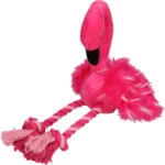 Peluche per cani a forma di fenicottero con squeaker e zampe in corda, rosa, ca. 38 x 20 x 10 cm – Pawise Flamingo L - immagine 2