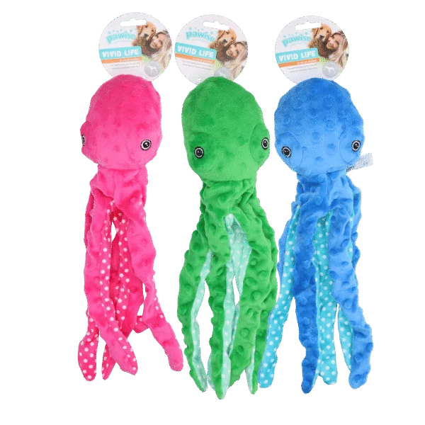 Peluche per cani a forma di polpo con squeaker, assortito, S – Pawise Multicolor Plush Octopus (3 colour assorted) S