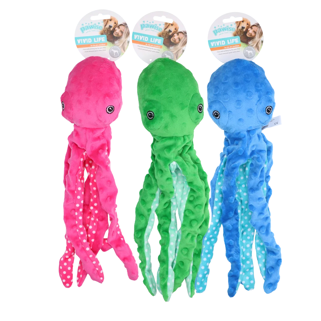 PAWI15220.png Peluche per cani a forma di polpo con squeaker, assortito, S – Pawise Multicolor Plush Octopus (3 colour assorted) S - immagine 1