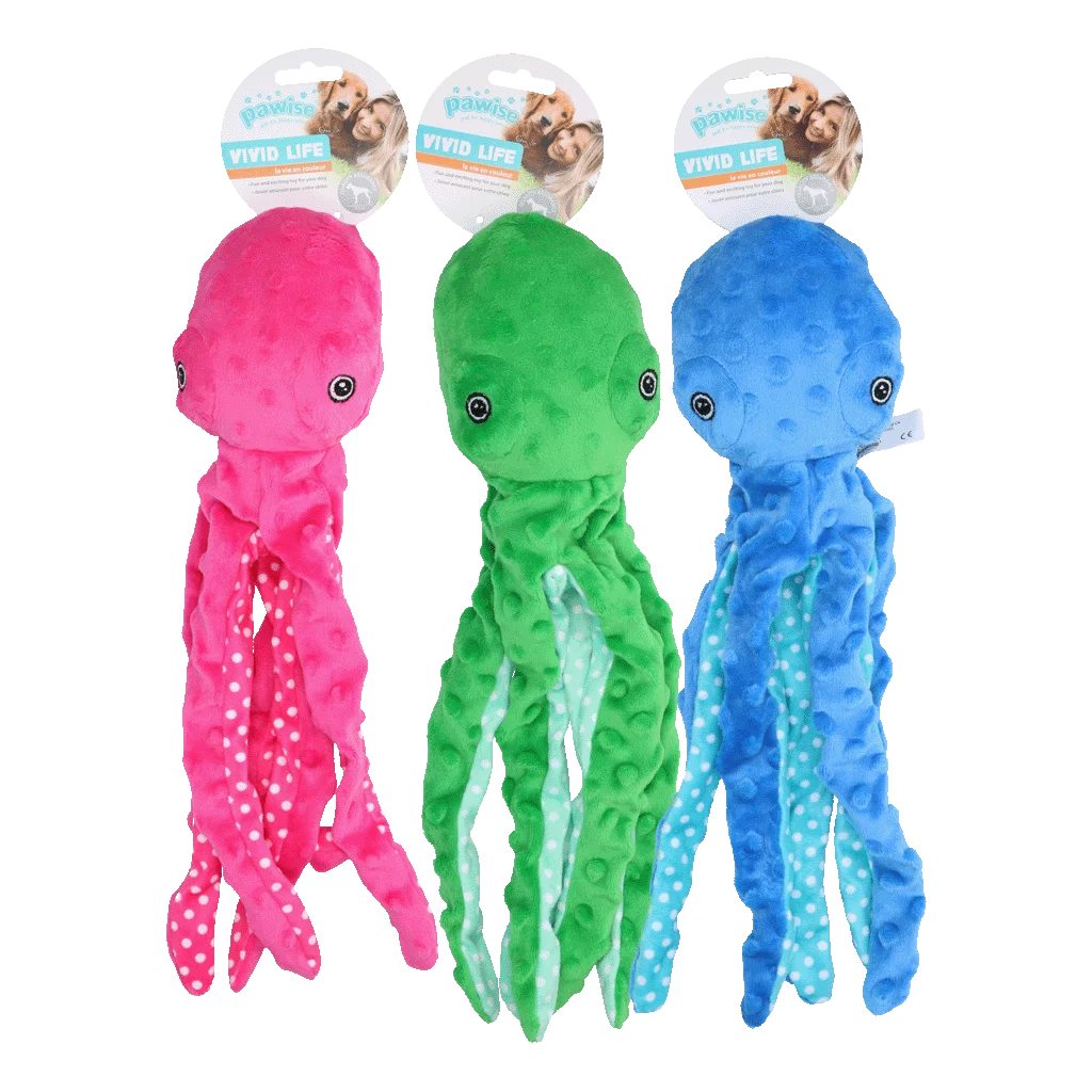 Peluche per cani a forma di polpo con squeaker, colori assortiti, L – Pawise Multicolor Plush Octopus (3 colour assorted) L - immagine 1