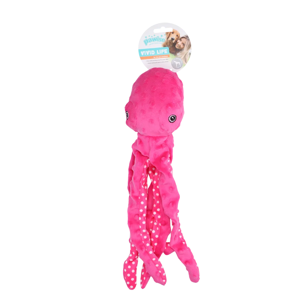 Peluche per cani a forma di polpo con squeaker, colori assortiti, L – Pawise Multicolor Plush Octopus (3 colour assorted) L - immagine 2