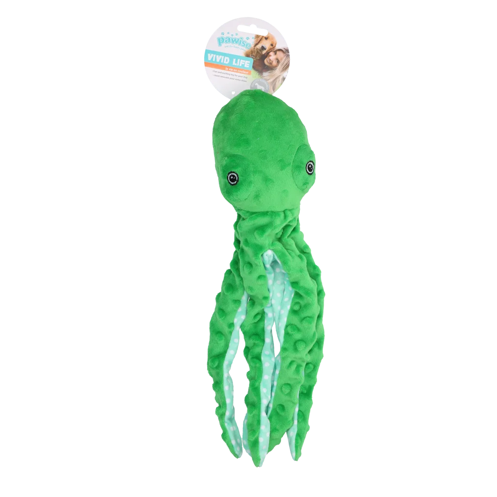 Peluche per cani a forma di polpo con squeaker, colori assortiti, L – Pawise Multicolor Plush Octopus (3 colour assorted) L - immagine 4