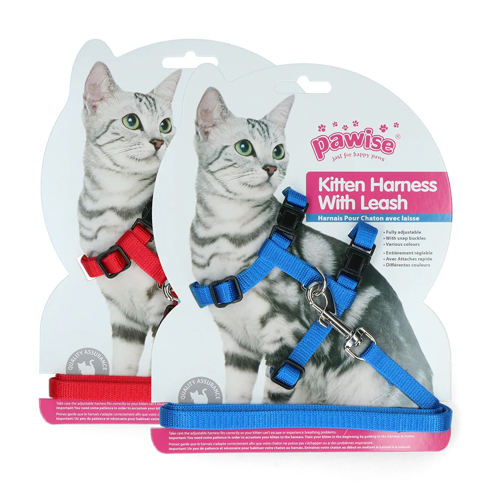 Pettorina per gatti con guinzaglio L, colori assortiti rosso o blu – Pawise Kitten Harness With Leash - immagine 1