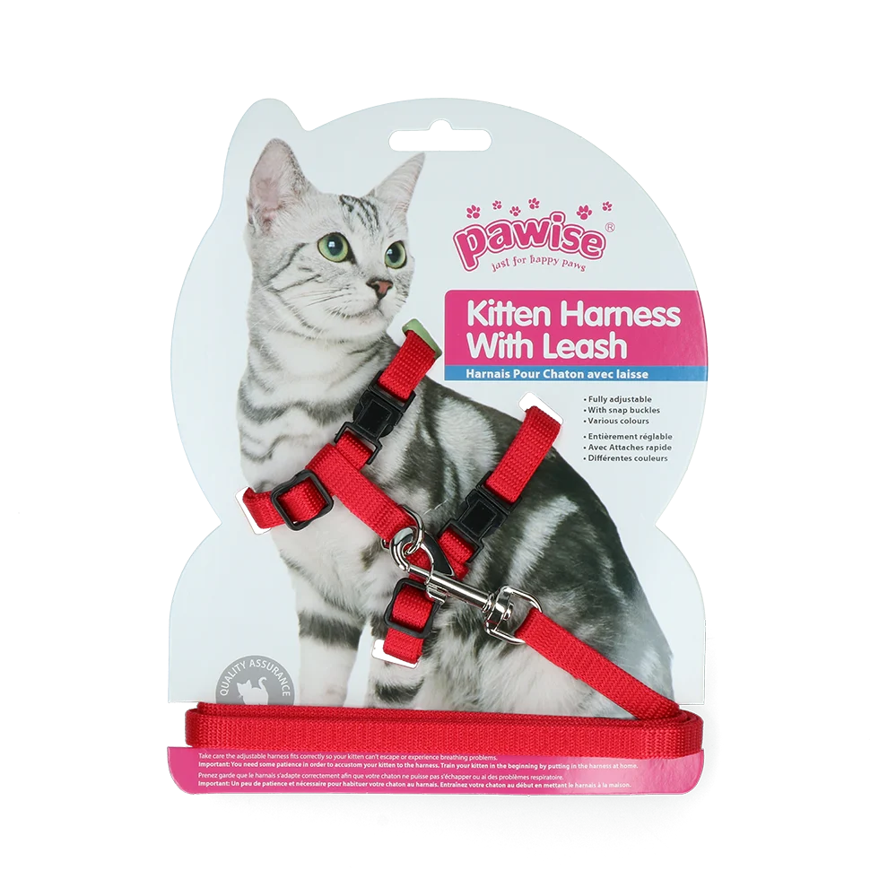 Pettorina per gatti con guinzaglio L, colori assortiti rosso o blu – Pawise Kitten Harness With Leash - immagine 2