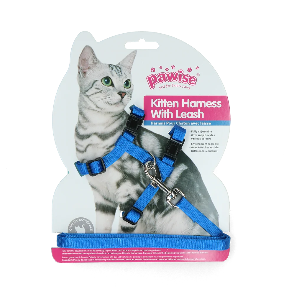 Pettorina per gatti con guinzaglio L, colori assortiti rosso o blu – Pawise Kitten Harness With Leash - immagine 3