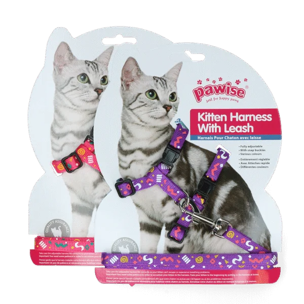 Pettorina per gatti con guinzaglio S, assortita rosa o viola – Pawise Kitten Harness With Leash