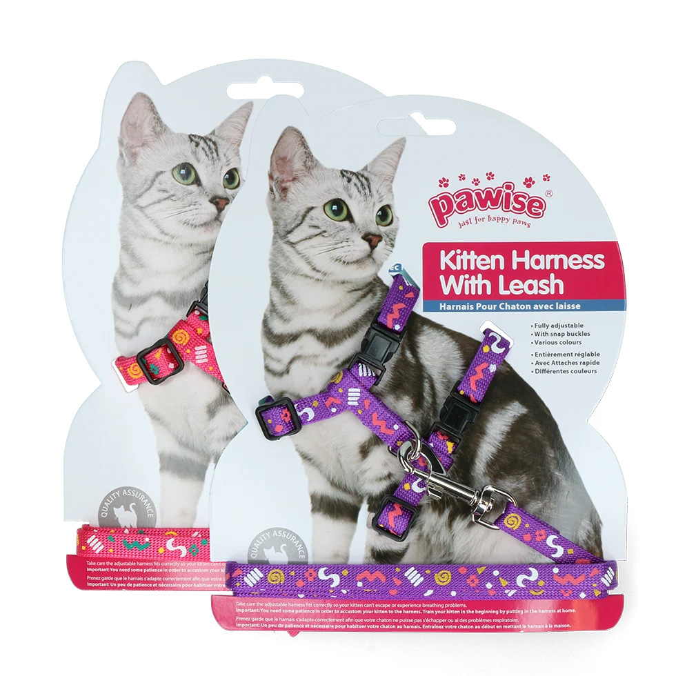 Pettorina per gatti con guinzaglio S, assortita rosa o viola – Pawise Kitten Harness With Leash - immagine 1