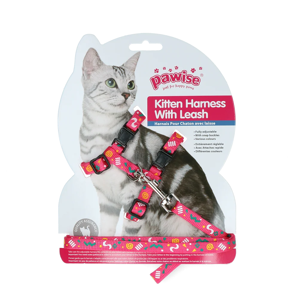 Pettorina per gatti con guinzaglio S, assortita rosa o viola – Pawise Kitten Harness With Leash - immagine 2