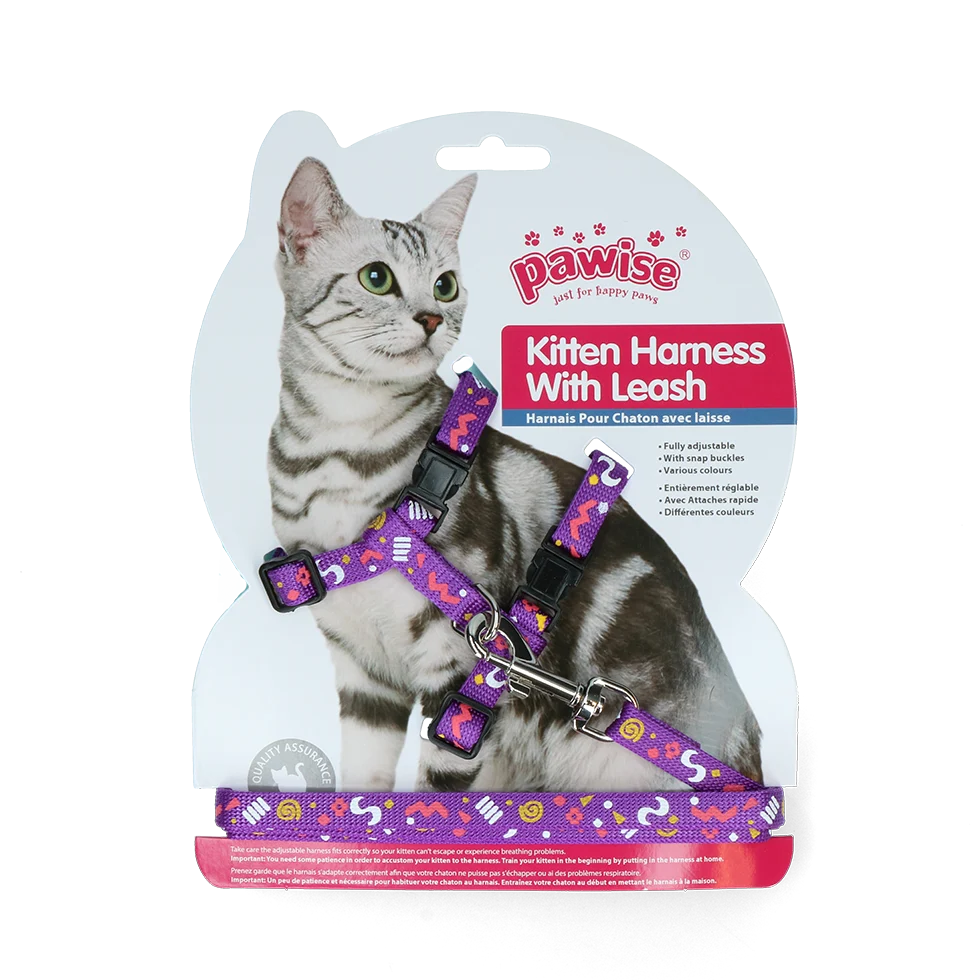 Pettorina per gatti con guinzaglio S, assortita rosa o viola – Pawise Kitten Harness With Leash - immagine 3