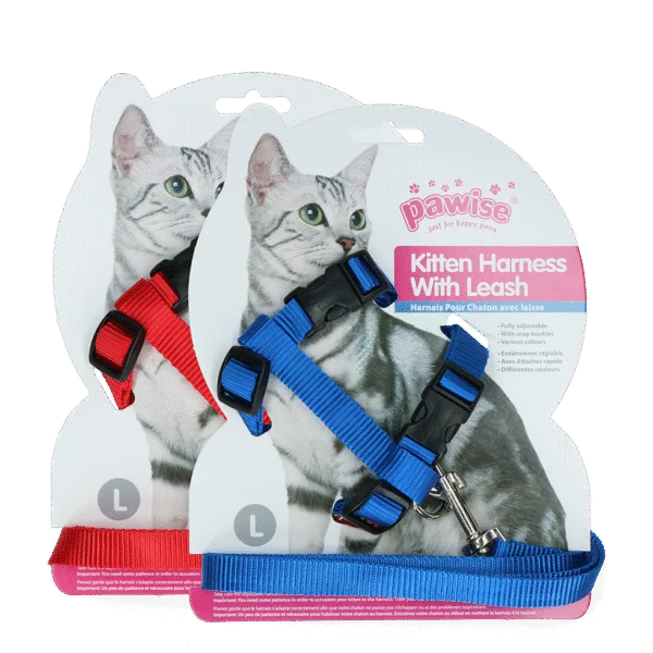Pettorina per gatti con guinzaglio L, colori assortiti rosso o blu – Pawise Kitten Harness With Leash