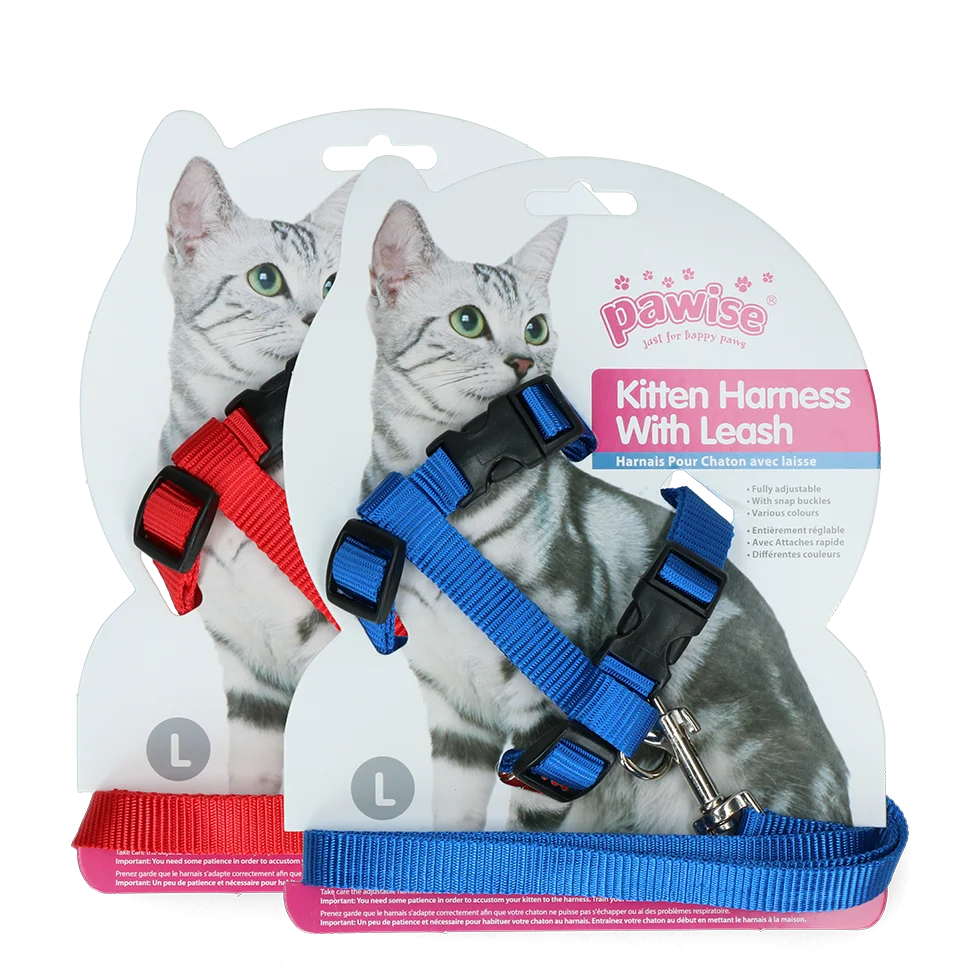 Pettorina per gatti con guinzaglio L, colori assortiti rosso o blu – Pawise Kitten Harness With Leash - immagine 1