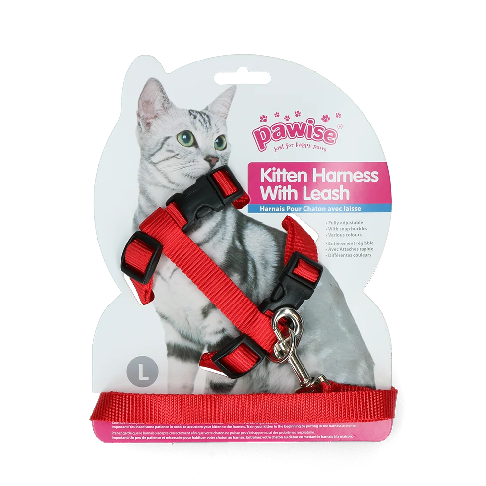 Pettorina per gatti con guinzaglio L, colori assortiti rosso o blu – Pawise Kitten Harness With Leash - immagine 2