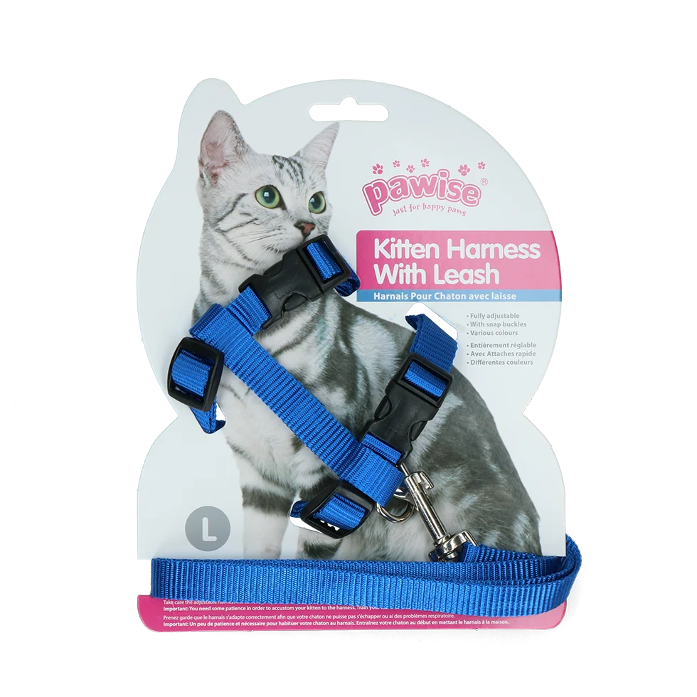 Pettorina per gatti con guinzaglio L, colori assortiti rosso o blu – Pawise Kitten Harness With Leash - immagine 3