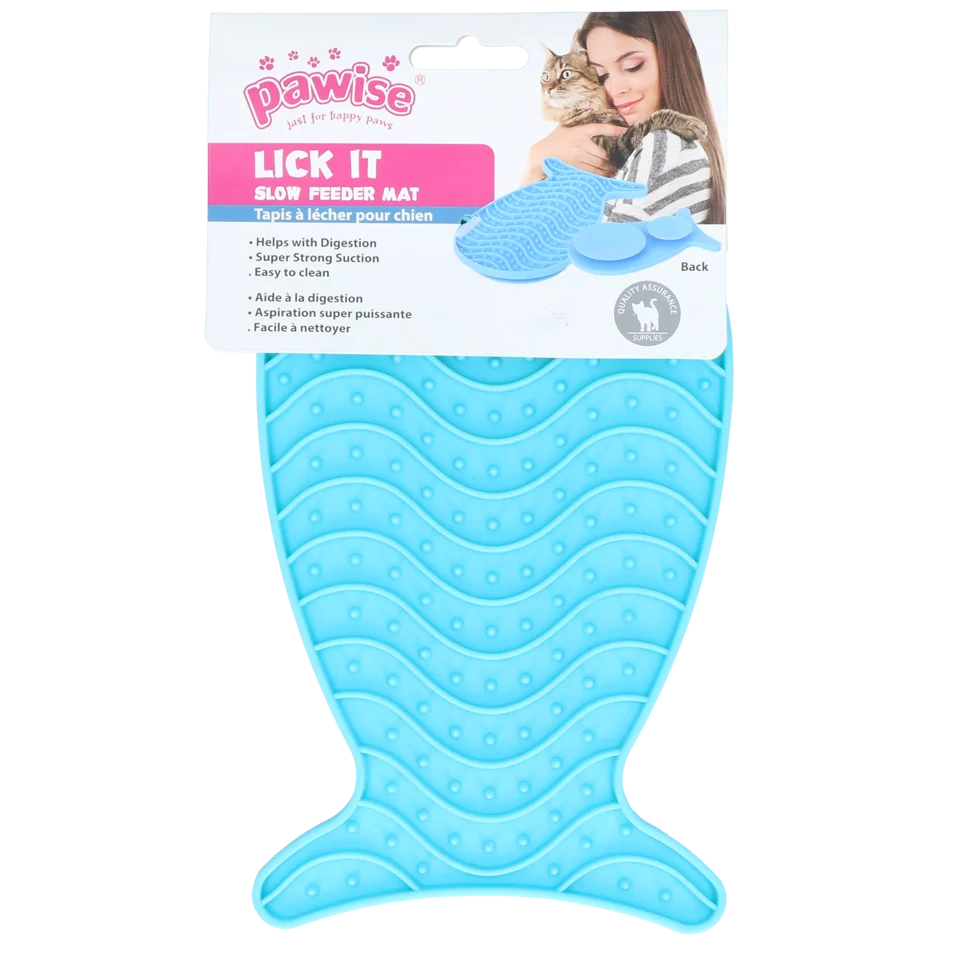 Tappetino da leccare per gatti a forma di pesce con 2 ventose, 23 x 13 cm – Pawise Lick It - immagine 1