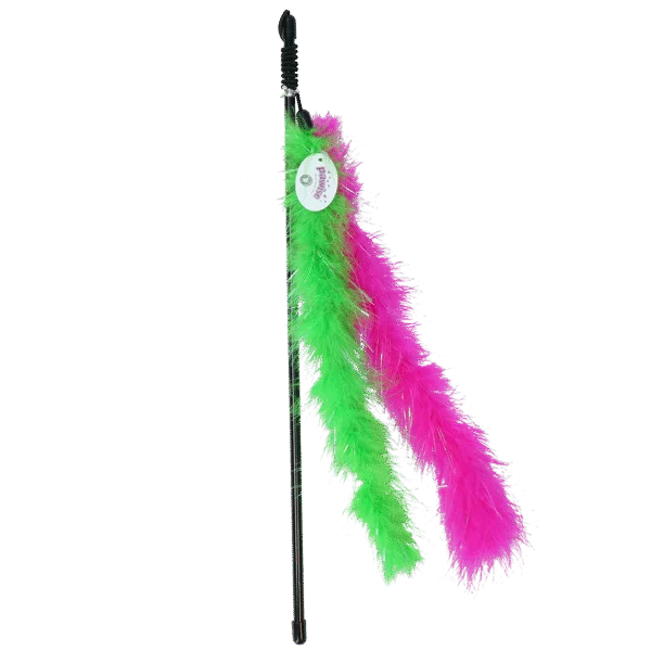 Bacchetta gioco per gatti con piume glitterate, asta da 45 cm – Pawise Cat Glitter Teaser