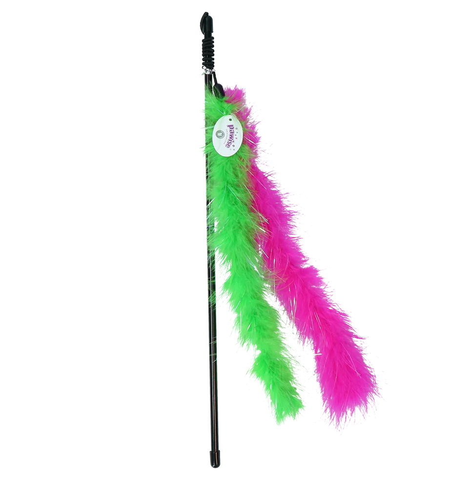 Bacchetta gioco per gatti con piume glitterate, asta da 45 cm – Pawise Cat Glitter Teaser - immagine 1
