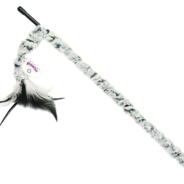 Bacchetta gioco per gatti con coda in peluche e piume, asta 46 cm – Pawise Cat Teaser Plush Tail