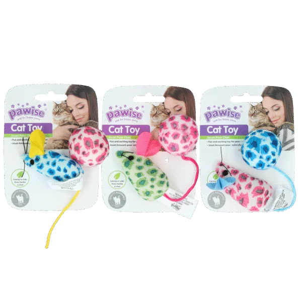 Set di giochi per gatti con topolino e pallina, erba gatta, 2 pezzi – Pawise Cat Toy - Mice & Ball