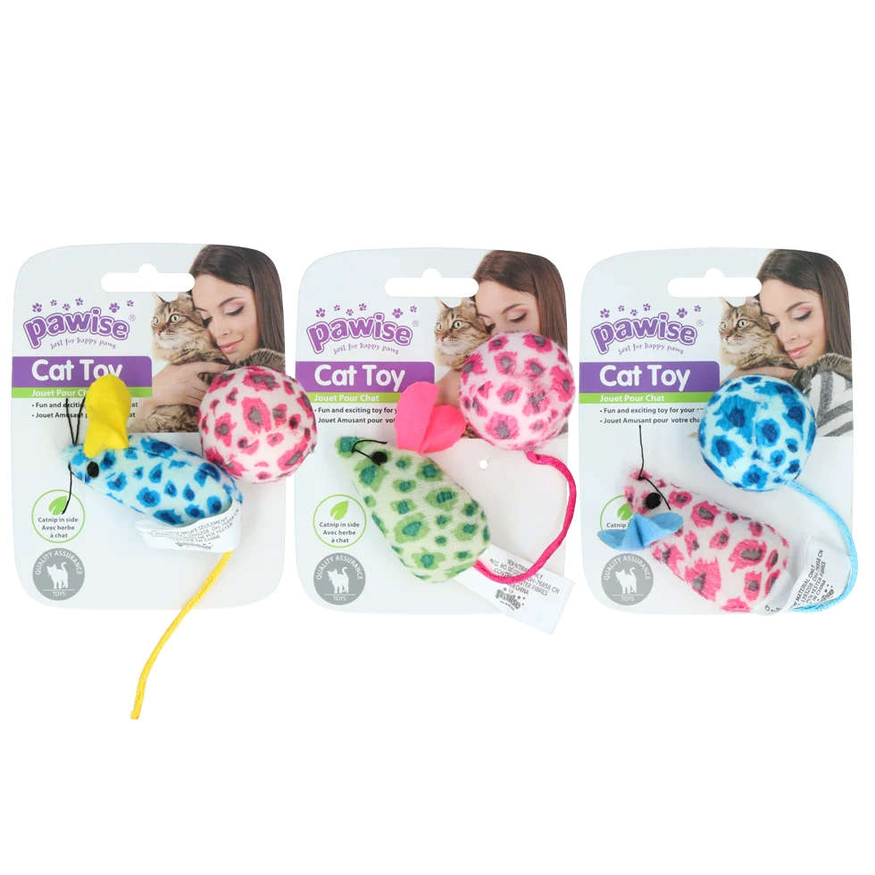 Set di giochi per gatti con topolino e pallina, erba gatta, 2 pezzi – Pawise Cat Toy - Mice & Ball - immagine 1