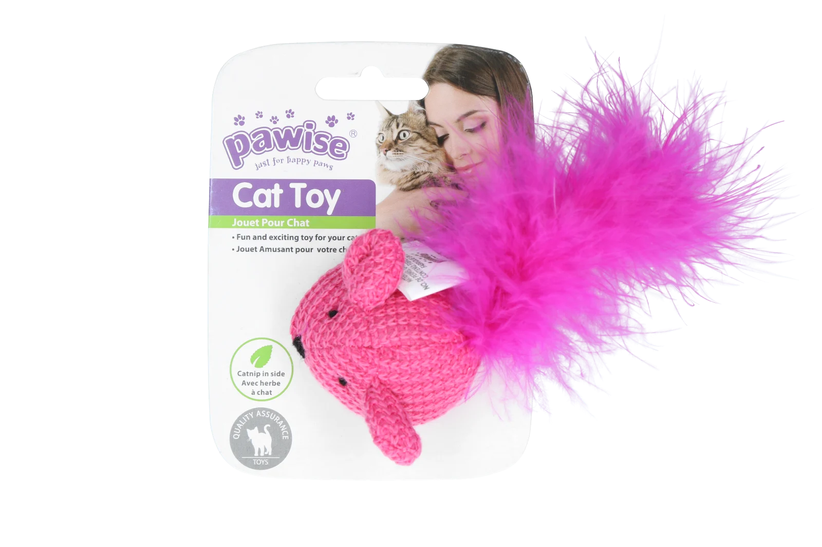 Topolino di lana con erba gatta e piume, 14 cm – Pawise Cat Toy Wool Mouse - immagine 3