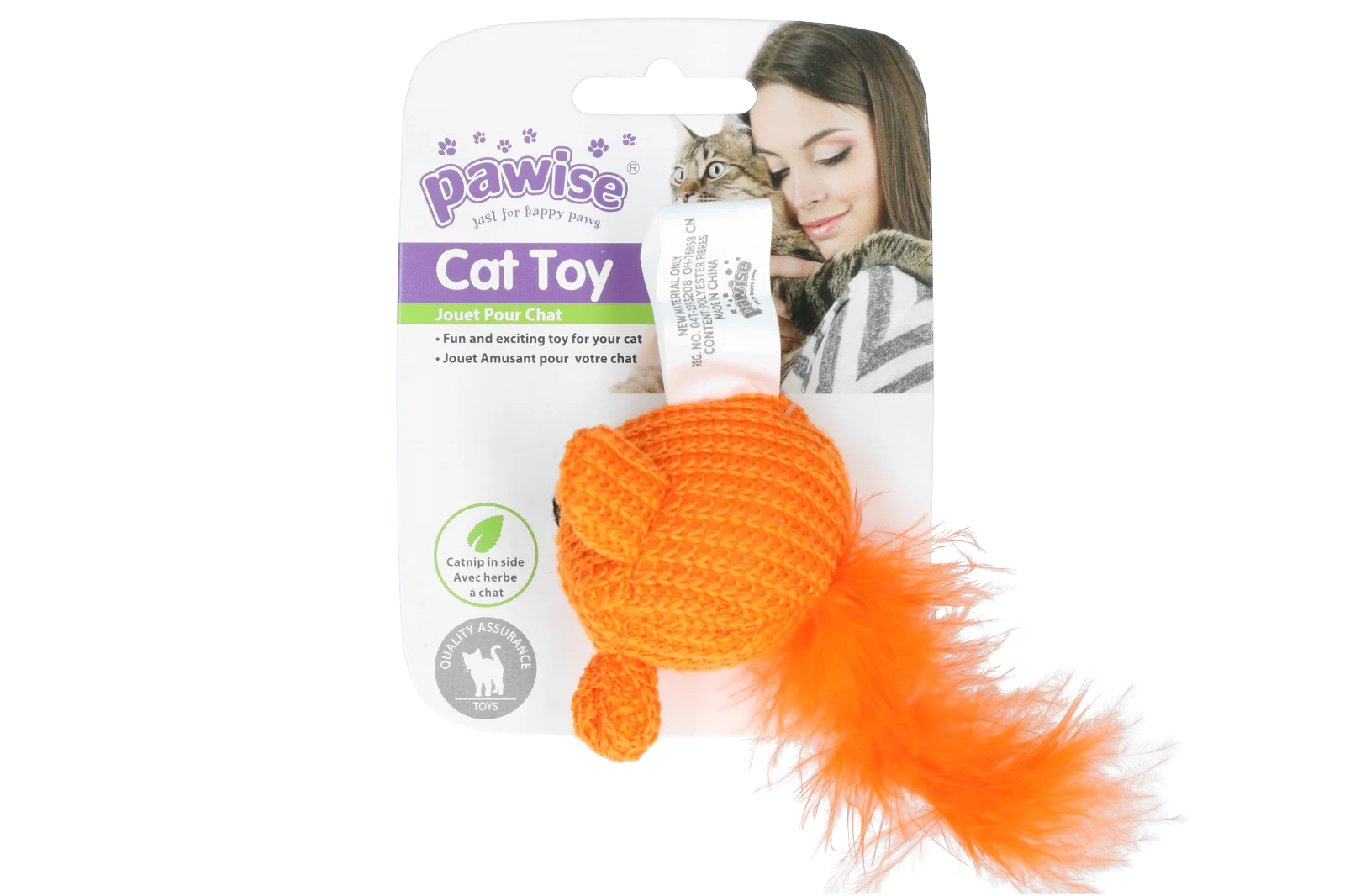 Topolino di lana con erba gatta e piume, 14 cm – Pawise Cat Toy Wool Mouse - immagine 2