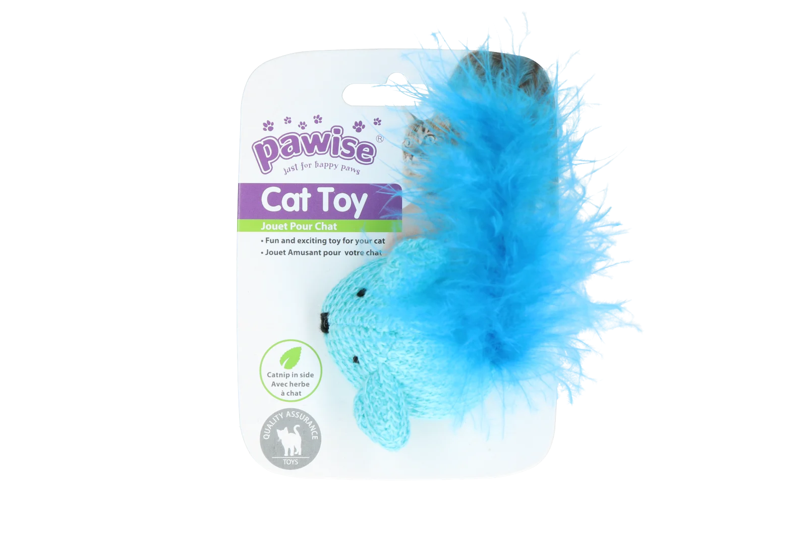 Topolino di lana con erba gatta e piume, 14 cm – Pawise Cat Toy Wool Mouse - immagine 4