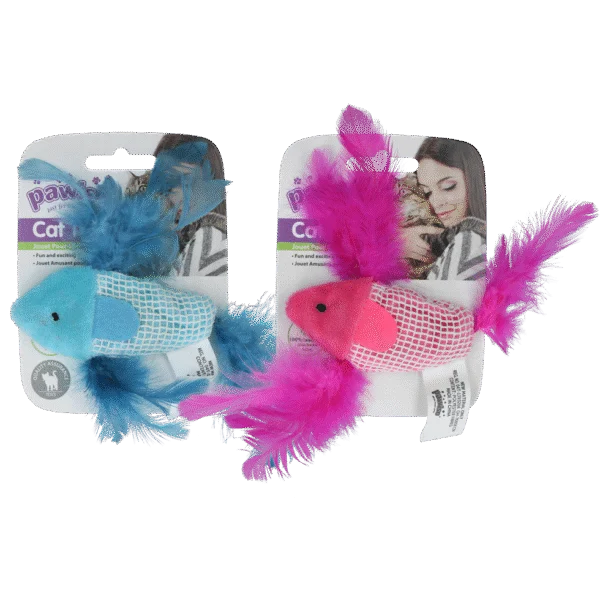 Pesce gioco per gatti con erba gatta e piumette – Pawise 100% Catnip Toy Vis