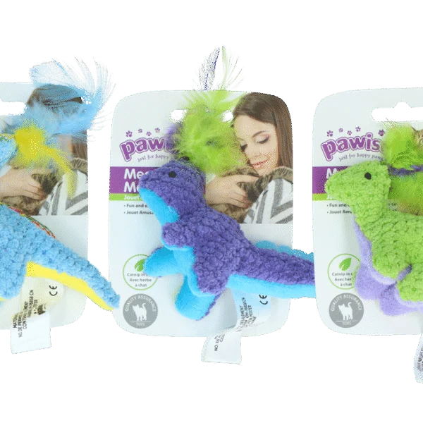 Peluche per gatti con erba gatta e piume, 12 x 12 cm – Pawise meow meow life Dinosaurus