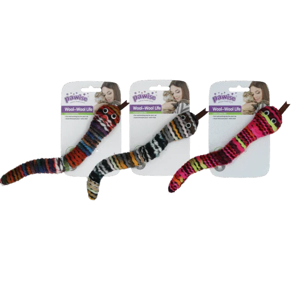 Serpente giocattolo in maglia con erba gatta e squeaker, 23 cm – Pawise Wool-Wool life Slang