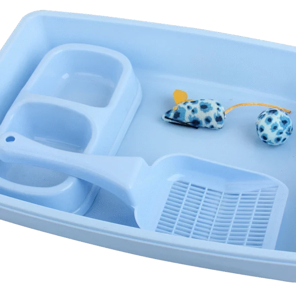 Set iniziale per gattini con lettiera e ciotola per il cibo, blu – Pawise Kitten Starter Set