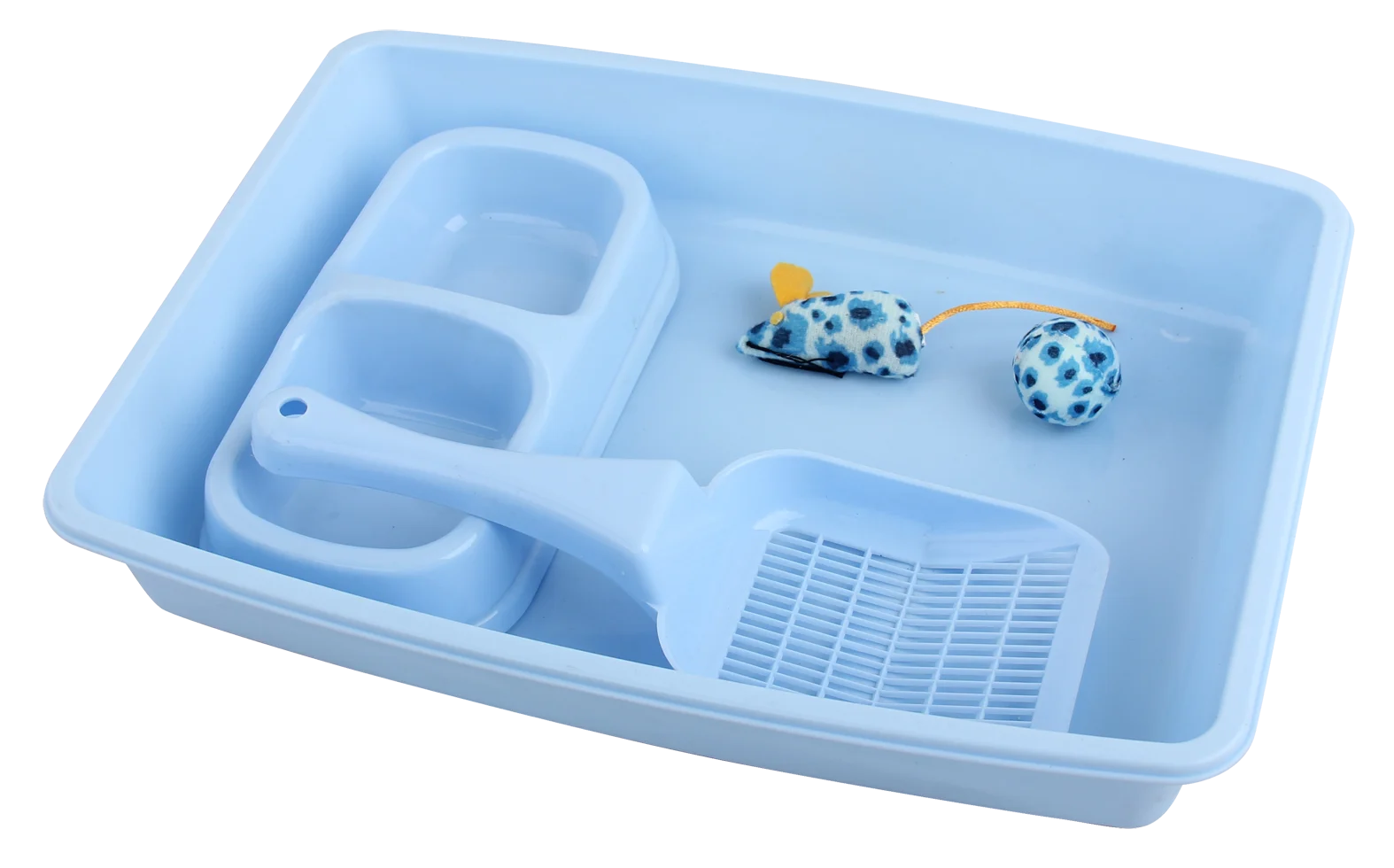 Set iniziale per gattini con lettiera e ciotola per il cibo, blu – Pawise Kitten Starter Set - immagine 1
